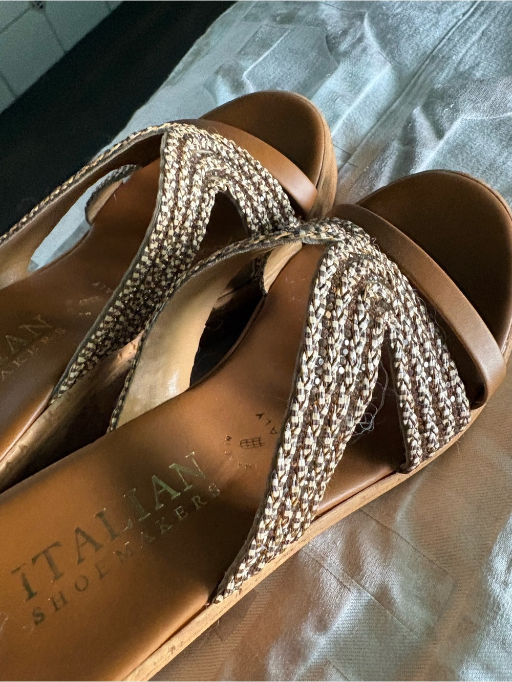 Italian Shoemakers Brown Braided Slide Sandals with Metallic Thread